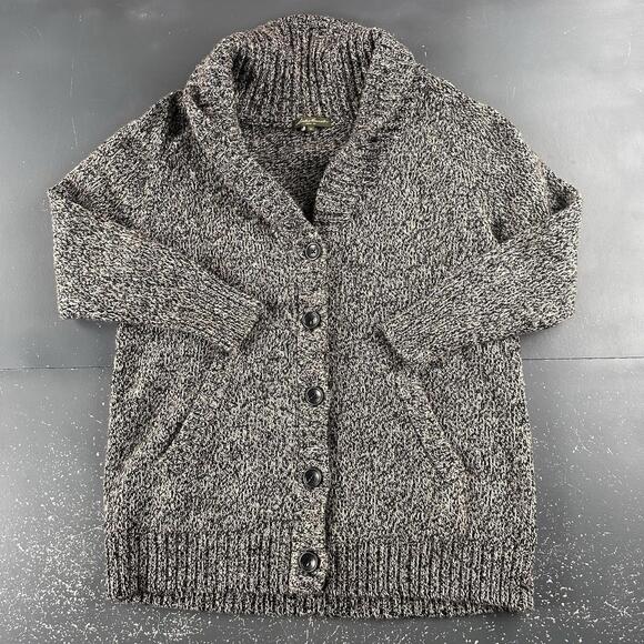 VTG Eddie Bauer Sweater Womens 2XL Salt Pepper Chunky Knit Shwal Cardigan Wool - Picture 1 of 7